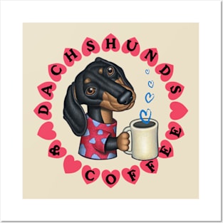 Cute Funny Dachshund Holding Coffee Mug Posters and Art